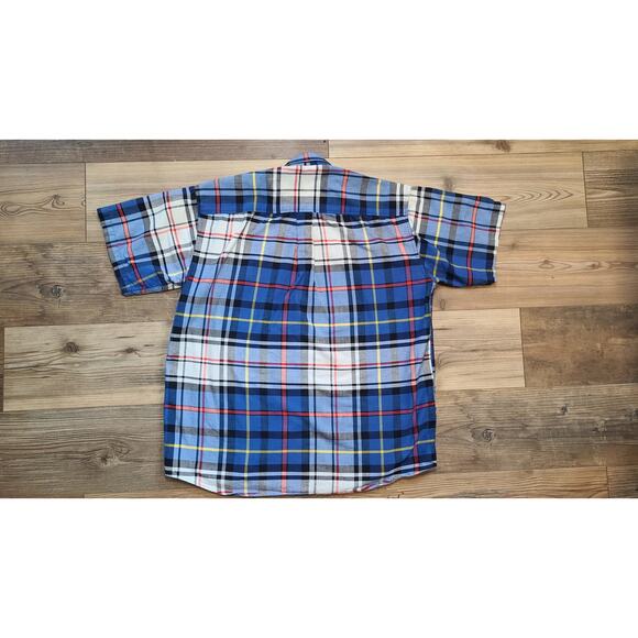Cinch Button Down Tshirt Mens L Blue Red Plaid Short Sleeve Ranch Outdoor FLAW - Picture 5 of 9